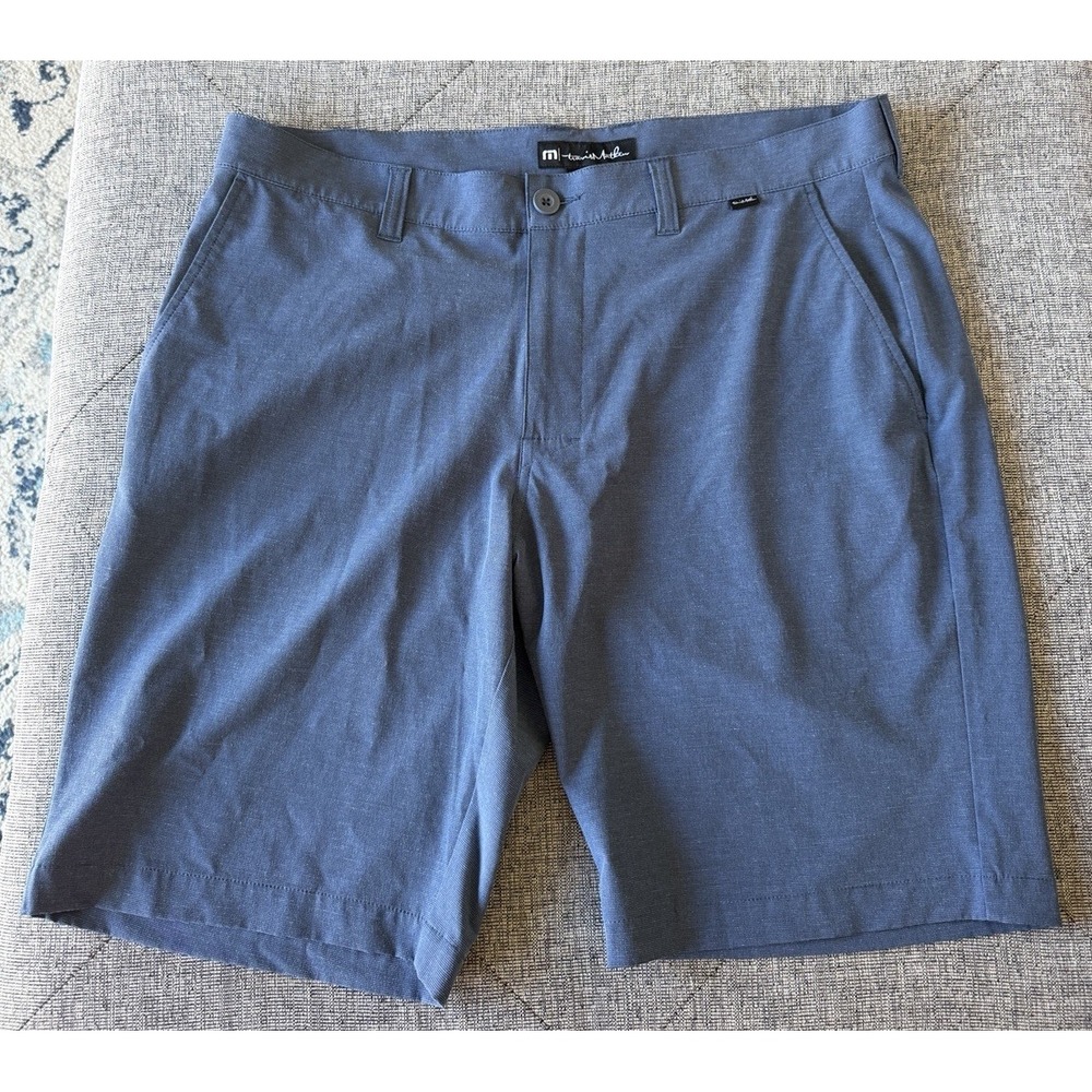 Travis Mathew Shorts Mens 36 Blue Golf Chino Flat Front Casual Performance